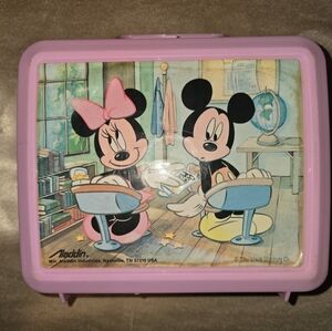 Vintage Aladdin Mickey & Minnie Lunch Box – Pink – 1980s Disney – No Thermos
